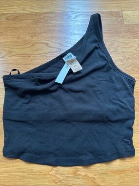 PINK Victoria's Secret Black One-Shoulder Ribbed Crop Tank NWT size medium